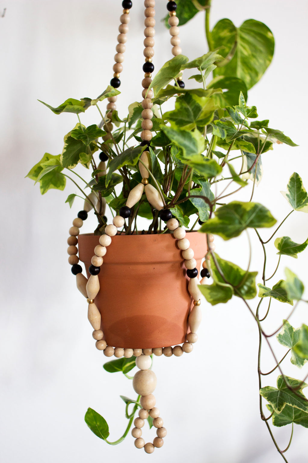 Black Wood Beaded Plant Hanger