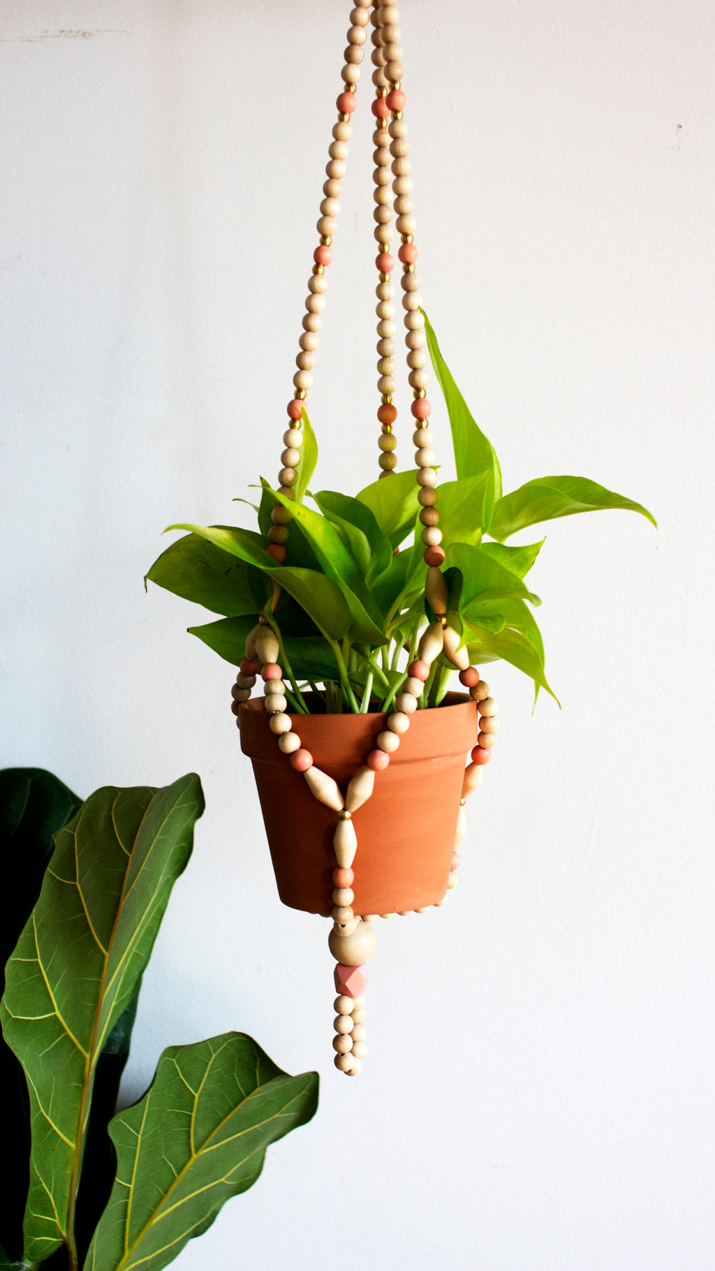 Special Edition Peach Beaded Hanging Planter