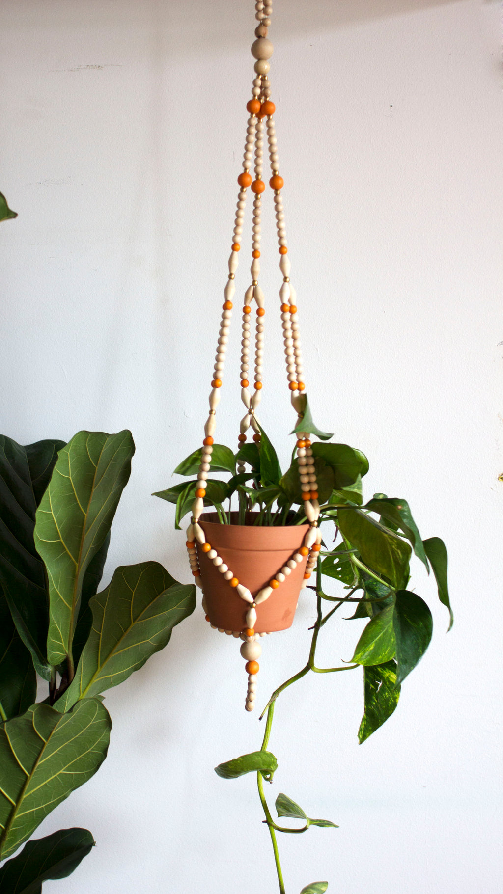 Orange Beaded Plant Hanger (X-Large)